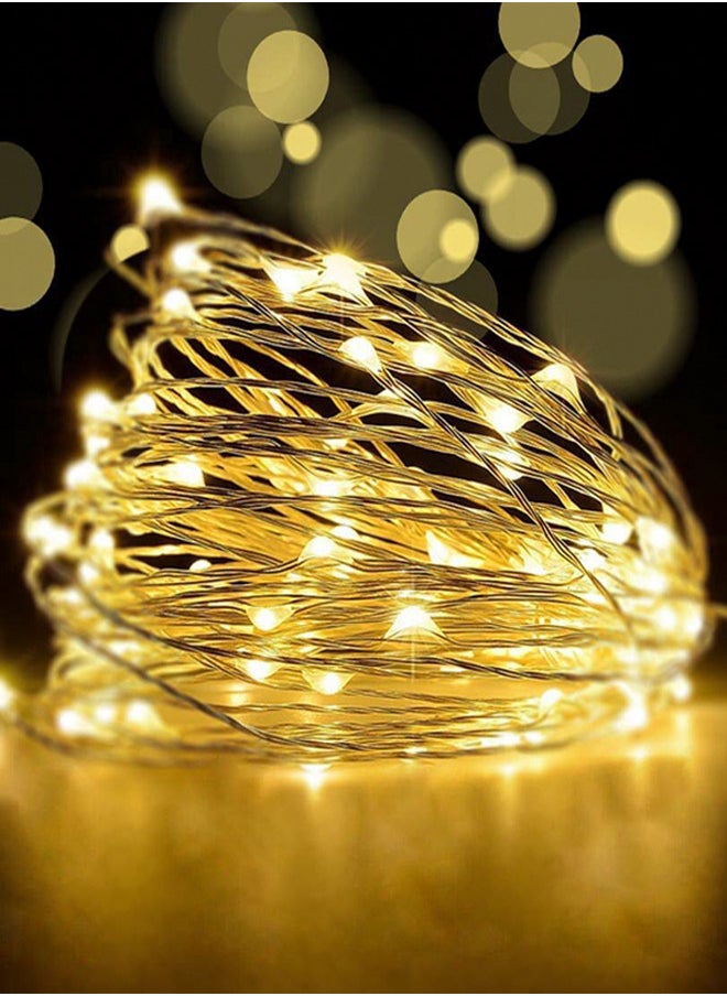 ماركة غير محددة - سلسلة مصابيح جنية متوهجة بالبطارية، مقاومة للماء، تحتوي على 50 مصباح LED باللون الأصفر، طولها 5 أمتار (16 قدم). - Image 1