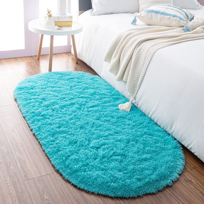 ULTRA SOFT FLUFFY BEDROOM RUGS KIDS ROOM CARPET MODERN SHAGGY AREA RUGS HOME DECOR 26 X 53 TEAL BLUE