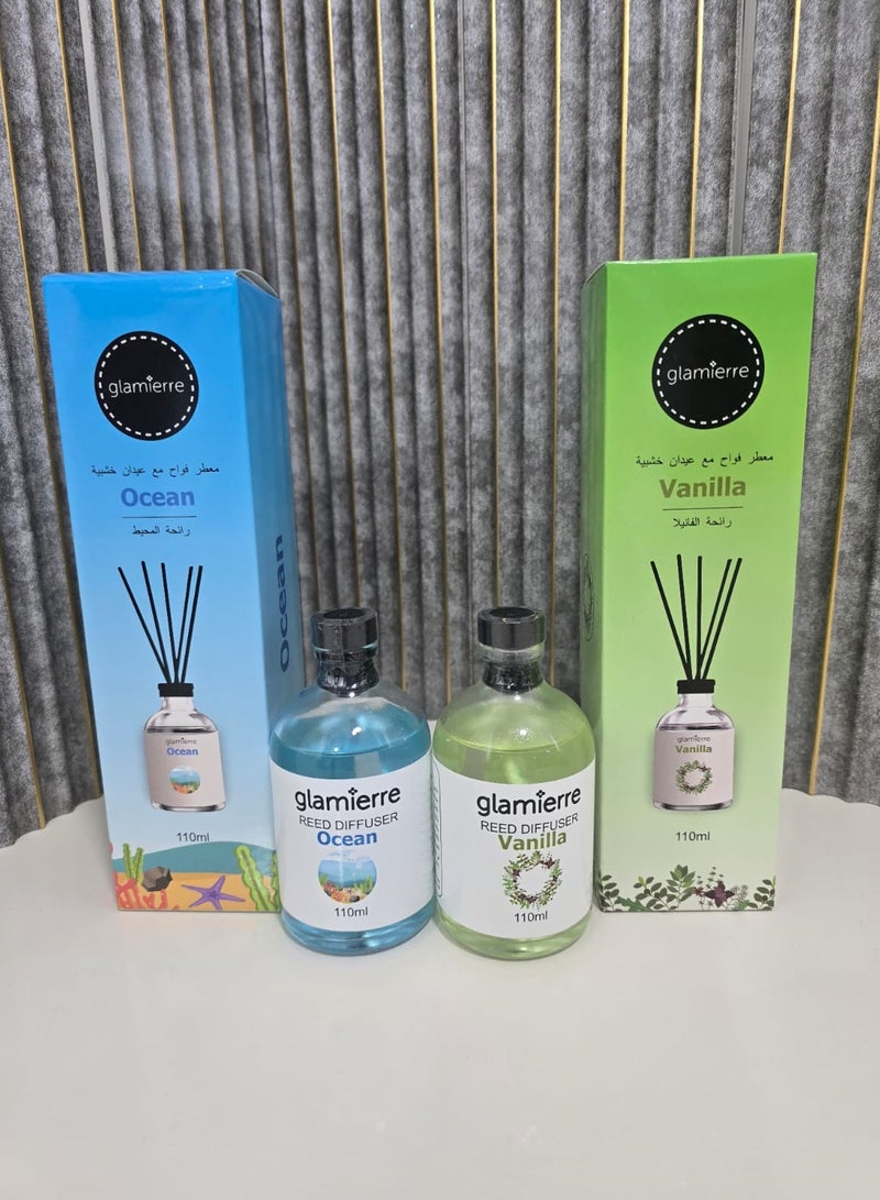 جلامير موزع عطور مع اعواد خشبية 110ملي برائحة ( المحيط  - الفانيليا ) - Image 1