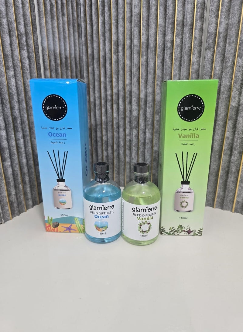 جلامير موزع عطور مع اعواد خشبية 110ملي برائحة ( المحيط  - الفانيليا ) - Image 2