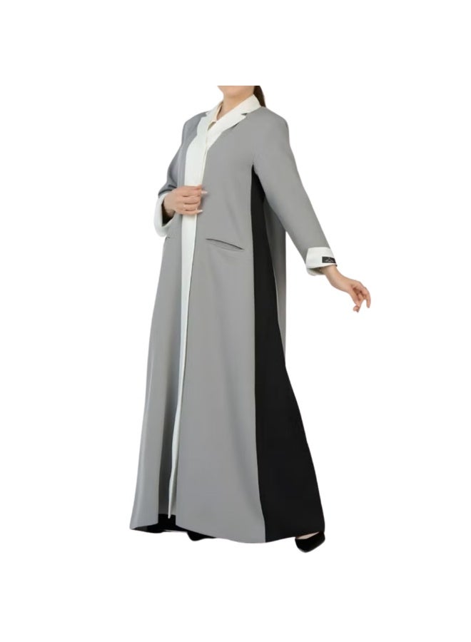Dakakeen Concept Gray Crepe Blazer by Designer Alaa from Dakakeeen Al-Khair – Abaya for Women Gray Crepe Blazer - Saudi Style Luxury Women's Abaya, Modest Open Front Daily & Formal - size 56 - Image 4