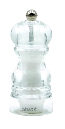 Bisetti Milano Clear Acrylic Salt Mill with Adjustable Grinder 12 cm 47 Inches Ceramic Mechanism Made in Italy - Image 1