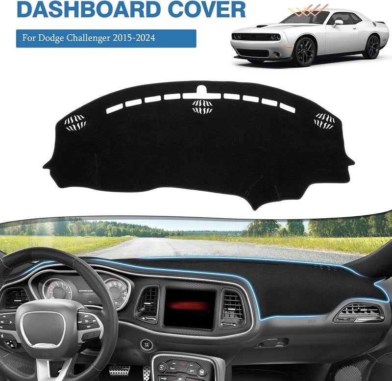 FIILINES Dash Cover Compatible with Dodge Challenger 2015-2020 2021 2022 2023 2024 Dashboard Mat Cover Challenger Accessories Sunshade Nonslip Mesh Protector No Glare - Image 2