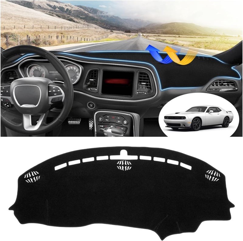 FIILINES Dash Cover Compatible with Dodge Challenger 2015-2020 2021 2022 2023 2024 Dashboard Mat Cover Challenger Accessories Sunshade Nonslip Mesh Protector No Glare - Image 1