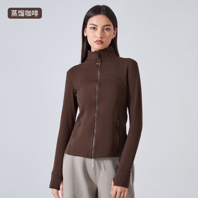 كوينج Womens Autumn Winter Sports Jacket Elastic Fitness Yoga Top DAW178 Distilled coffee