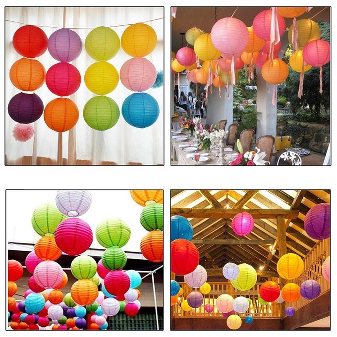 HANGING LANTERN RICE PAPER BALL LAMP SHADE 12INCH MIX COLOUR PACK OF 10