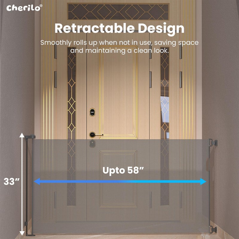 Cherilo Baby Safety Gate, Retractable Mesh, Baby Fence Barrier Expandable Up to 150cm Width, Child Gate for Stairs, Doorways, Pet Safety Gate - Grey - Image 2