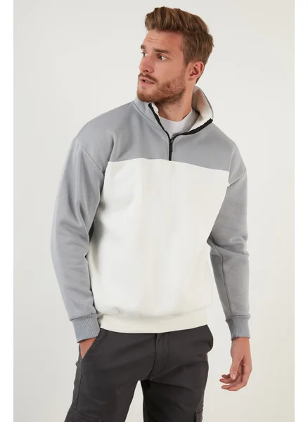 Buratti Regular Fit Zippered Stand-Up Collar with Furry Soft Raised Winter Sweat Men's Sweat 5905343