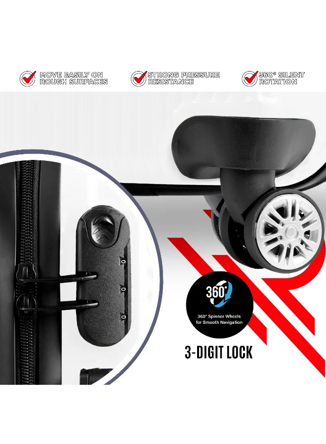 ريفلكشين مجموعة حقائب سفر عاكسة من بلاستيك  مكونة من  قطع، خفيفة الوزن بعجلات صامتة  درجة، حقائب ترولي صلبة من بلاستيك ، حقائب سفر بعجلات دوارة طقم  قطع، أبيض