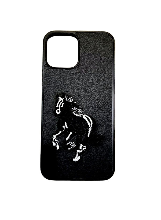 Case Shockproof Phone Case With Horse Embroidery Design For IPhone 13 Pro In Black