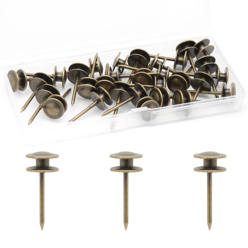Rierdge DoubleHeaded Nails for Hanging Pictures 30 Pcs Wall Hangers for Paintings Decorative Push Pin for Drywall Cork Board Photo Bronze