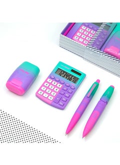 MILAN 6350SN Compact Sunset Square 4-Piece Pink-Green Calculator Gift Set  - Image 3