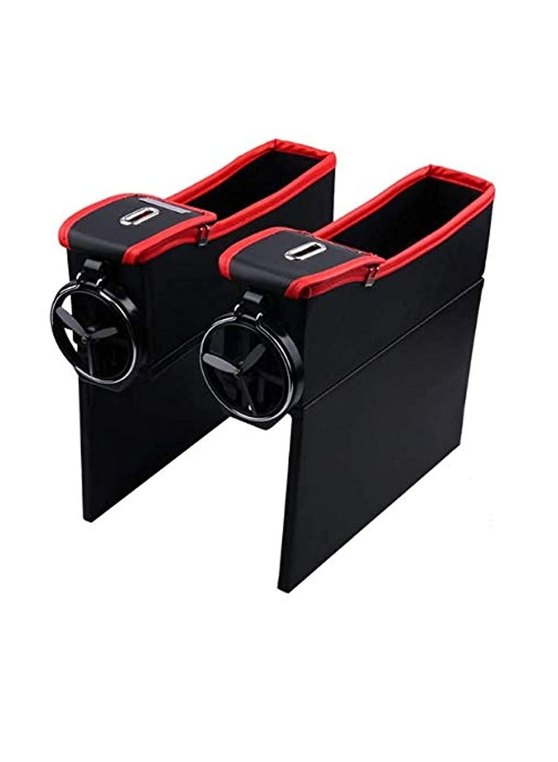 Car Seat Gap Filler 2 Pack Multifunctional Car Seat Organizer with Cup Holder Car Console Side Organizer for Cellphones/ Wallets/ Keys/ Coin/ Cards/ Sunglasses/ Passenger Side & Driver Side - Image 1