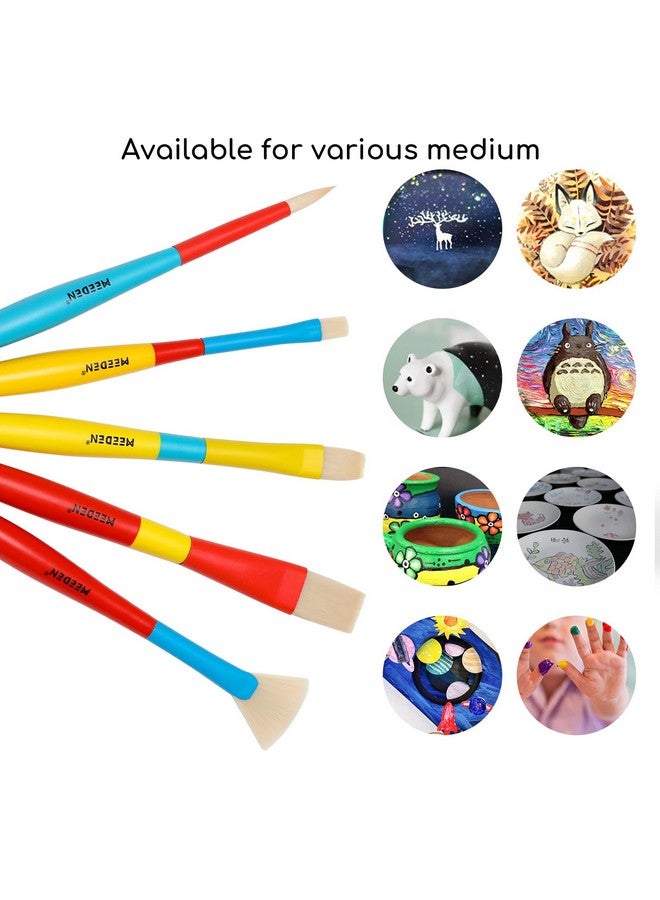 MEEDEN Paint Brushes for Kids: 10 Packs/50 Pcs Round Flat & Fan Kids Paintbrush Set - Toddlers Painting Brushes for Acrylic Watercolor & Washable Paint - Image 4