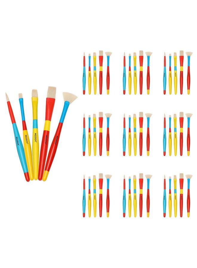 MEEDEN Paint Brushes for Kids: 10 Packs/50 Pcs Round Flat & Fan Kids Paintbrush Set - Toddlers Painting Brushes for Acrylic Watercolor & Washable Paint - Image 1
