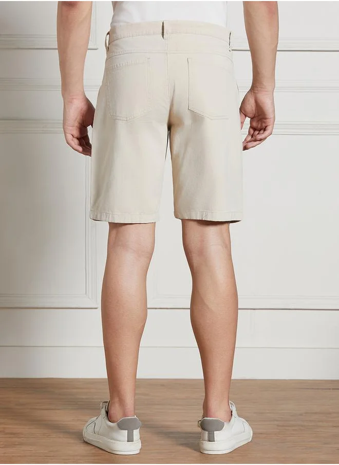 Dennis Lingo Solid Relaxed Fit Shorts with Belt Loops by Styli