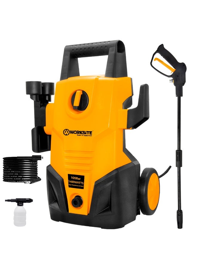 WORKSITE HIGH PRESSURE WASHER 1400W WITH BRUSH MOTOR 105BAR PRESSURE WITH 5.5L/MIN FLOW - Image 1