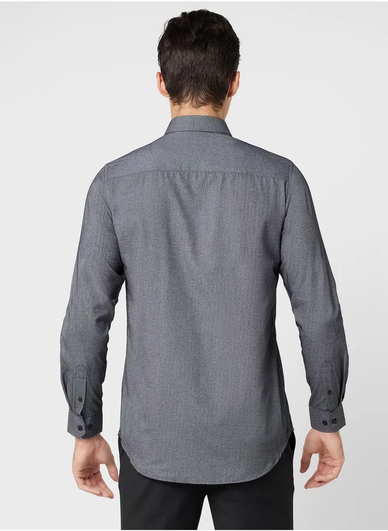 Robert Wood Men Easy Care Charcoal Grey Self Design Smart Sustainable Formal Shirt