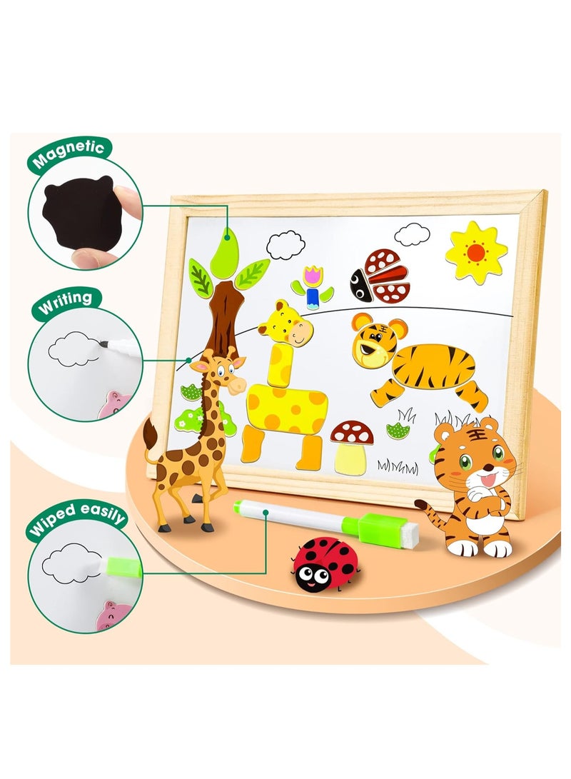 Generic Cool Joy 100+ Pieces Wooden Magnetic Jigsaw Puzzle with Chalkboard Stand Double Sided Educational Toys for Kids Girls Ages 3+ - Image 2