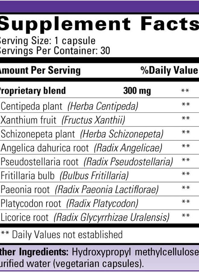 AllerPhase Natural Herbal Sinus and Lung Relief Supplement for Seasonal Respiratory Discomfort Caused by Pollens, Dust, and Dander (30 Vegetarian Capsules)