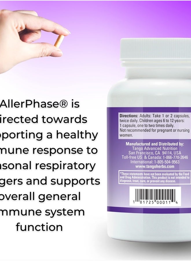 AllerPhase Natural Herbal Sinus and Lung Relief Supplement for Seasonal Respiratory Discomfort Caused by Pollens, Dust, and Dander (30 Vegetarian Capsules)