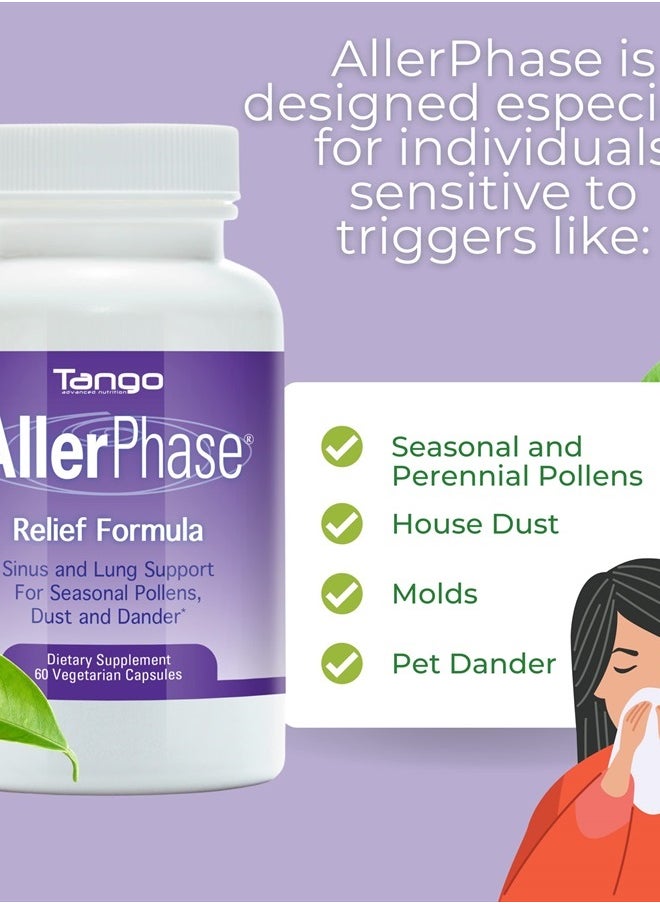 AllerPhase Natural Herbal Sinus and Lung Relief Supplement for Seasonal Respiratory Discomfort Caused by Pollens, Dust, and Dander (30 Vegetarian Capsules)