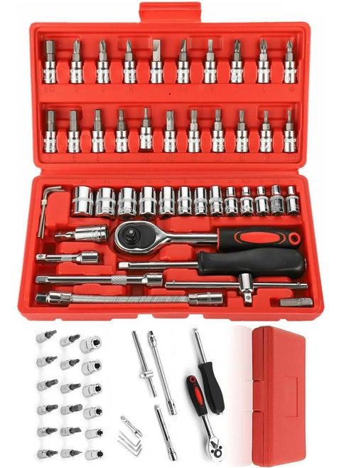 46-Piece Ratchet Wrench Socket Set Metric Drive Screwdrivers