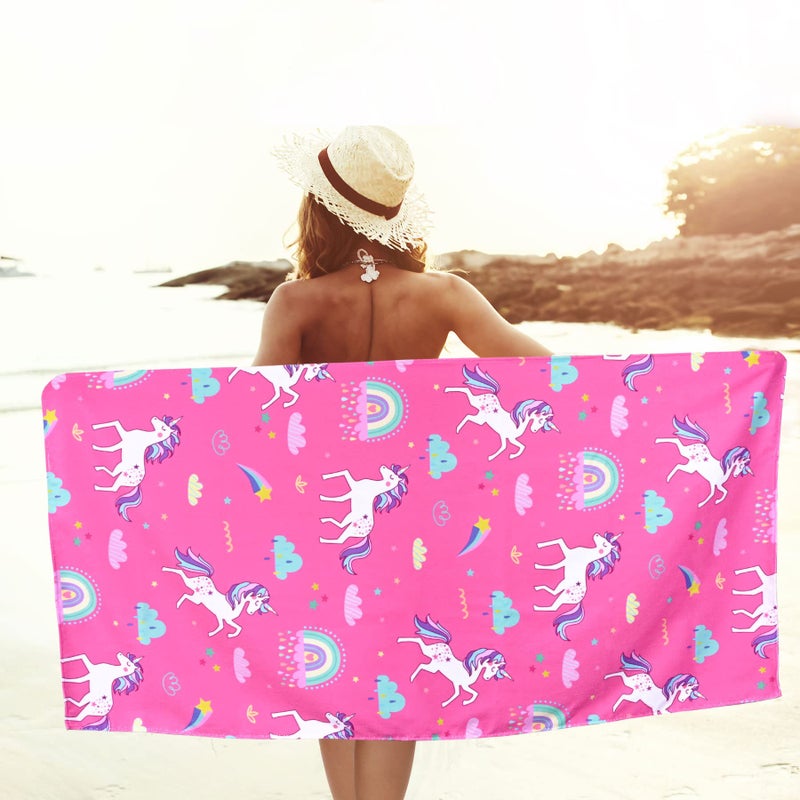 LIVILAN Pink Unicorn Rainbow Beach Towel, Perfect for Kids, Girls, Women, Soft Microfiber Bath, Pool, Swimming Towel, Thin, Quick Dry, Sand Free, Oversized 30" x 60", Cute Unicorn Gifts - Image 2