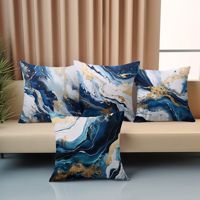 4pcs Blue White Marble Pattern Pillowcases 20x20 Inch Zipper Closure Polyester Cushion Covers Machine Washable Home Decor Living Room Sofa Bedroom - Image 5