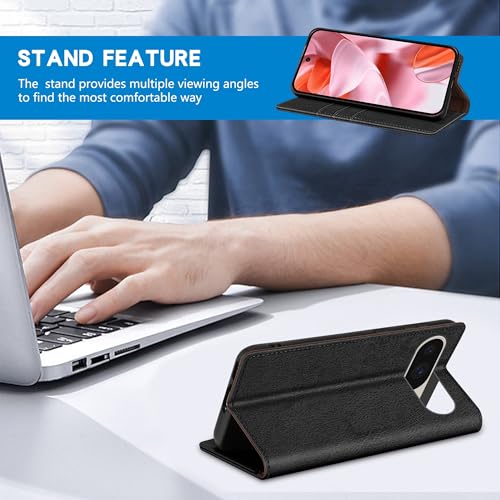 ZZXX for Google Pixel 10/10 Pro Wallet Case with [RFID Blocking] Card Slot Stand Strong Magnetic Leather Flip Fold Protective Phone Case for Google Pixel 10/10 Pro Case Wallet(Black-6.3 inch) - Image 5