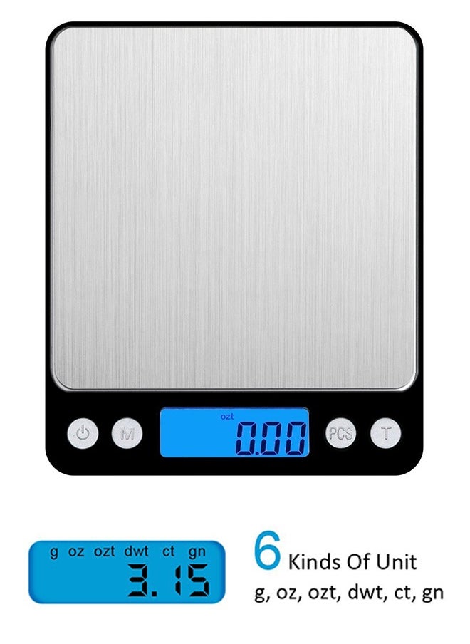 Cuken Digital Kitchen Scale, 500g, 0.01g Mini Pocket Jewelry Scale, Cooking Food Scale with Backlit LCD Display, 2 Trays, 6 Units, Auto Off, Tare, Stainless Steel, Battery Included, Black  - Image 3