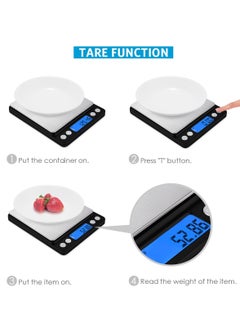 Cuken Digital Kitchen Scale, 500g, 0.01g Mini Pocket Jewelry Scale, Cooking Food Scale with Backlit LCD Display, 2 Trays, 6 Units, Auto Off, Tare, Stainless Steel, Battery Included, Black  - Image 4