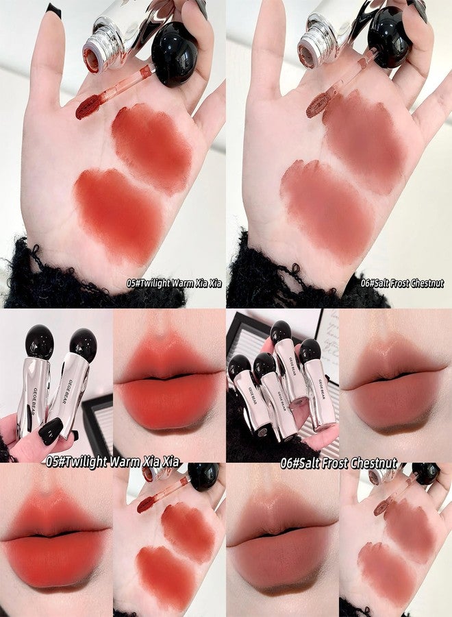 Gege Bear Velvet Lip Mud in Light Cloud Naked Fog | Long-Lasting Brown Nude or Soft Baby Pink | Smudge-Proof Red Shade for Women | Branded Lipstick Waterproof and Creamy Matte | Best Liquid Lipsticks (04# Rain Soaked Hawthorn, 2.2g) - Image 5