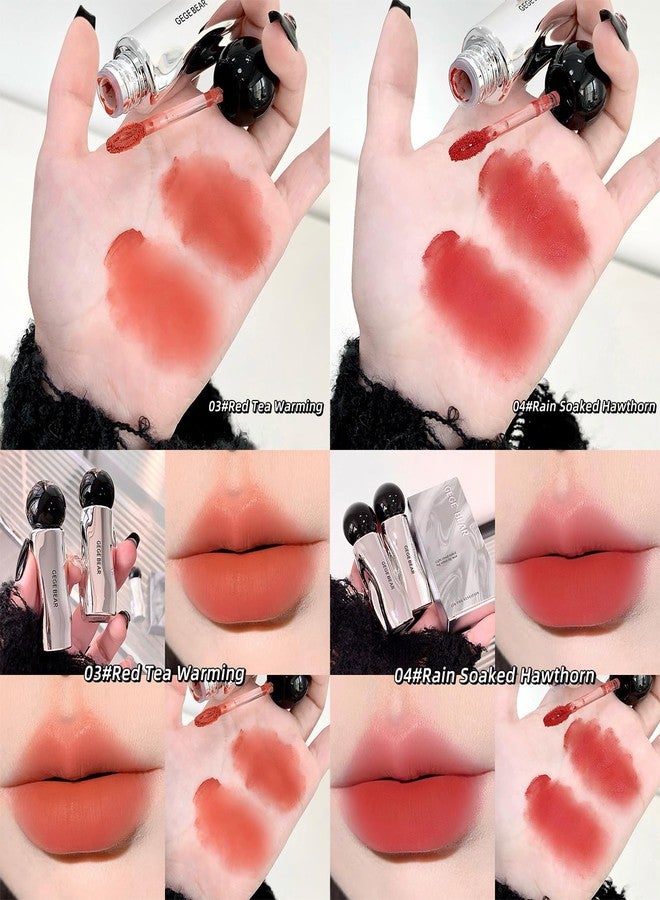 Gege Bear Velvet Lip Mud in Light Cloud Naked Fog | Long-Lasting Brown Nude or Soft Baby Pink | Smudge-Proof Red Shade for Women | Branded Lipstick Waterproof and Creamy Matte | Best Liquid Lipsticks (04# Rain Soaked Hawthorn, 2.2g) - Image 4
