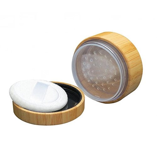 ASTRQLE 30ml 1oz Empty Refillable Portable Environmental Bamboo DIY Make up Loose Powder Jar Container Case with Sponge Powder Puff and Sifter Baby Powder Puff Kit Foundation Cosmetic Box - Image 1