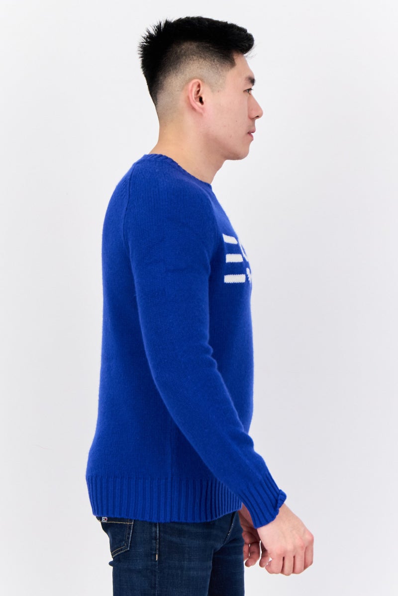 ESPRIT Men Ribbed Neck Embroidered Logo Sweater, Blue - Image 3