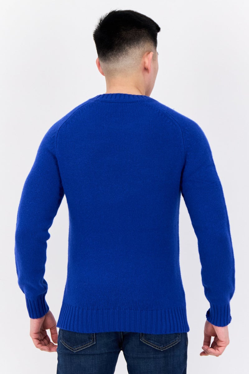 ESPRIT Men Ribbed Neck Embroidered Logo Sweater, Blue - Image 4