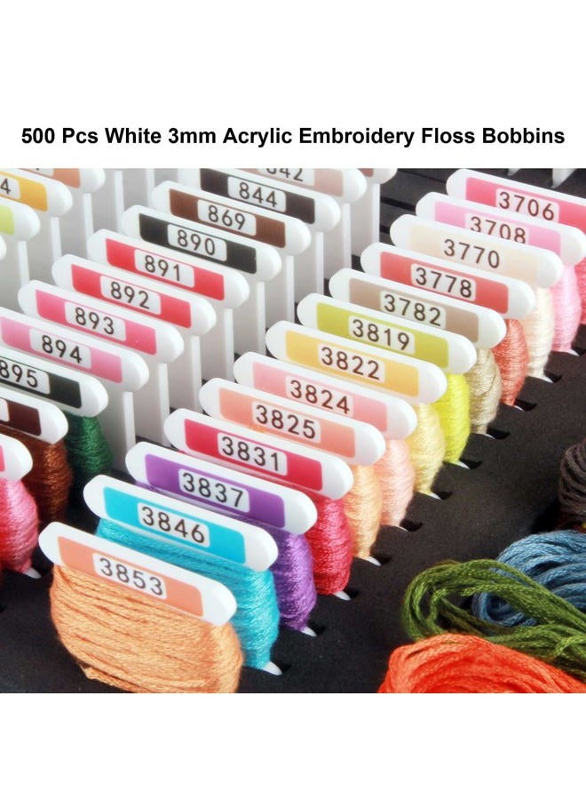 Hamtery White 3mm Acrylic Embroidery Floss Bobbins,500Pcs Embroidery Thread Organizer with Printed Number and Color Swatch for Cross Stitch Thread Storage (with 5 Foam Inserts for Durable Varicolor) - Image 3