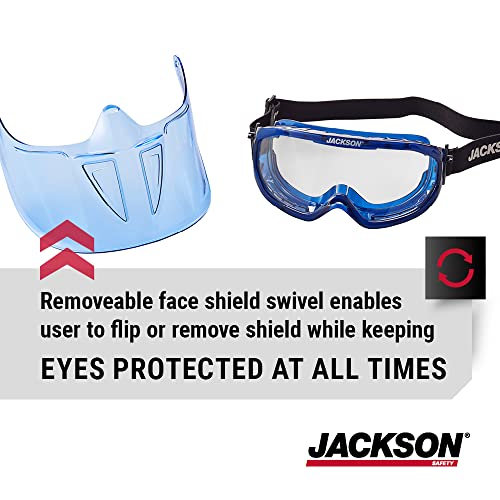 Jackson Safety 21000 - Safety Goggle - Gpl500 Premium Series - Clear Lens - Anti-fog - With Flip-up Detachable Face Shield - Blue Body - Image 5