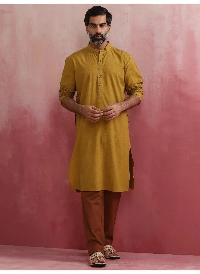 trueBrowns Men's Mustard Mandarin Collar Kurta