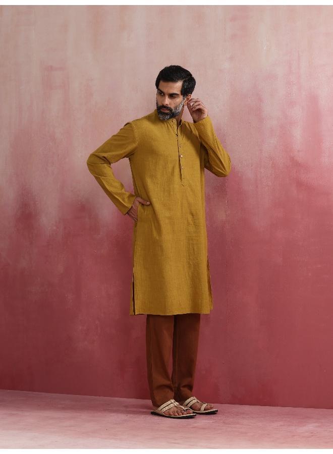 trueBrowns Men's Mustard Mandarin Collar Kurta  - Image 3