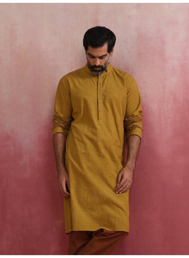 trueBrowns Men's Mustard Mandarin Collar Kurta  - Image 5