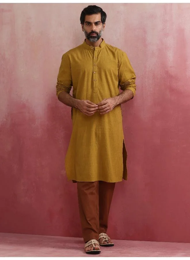 ترو برونز Men's Mustard Mandarin Collar Kurta