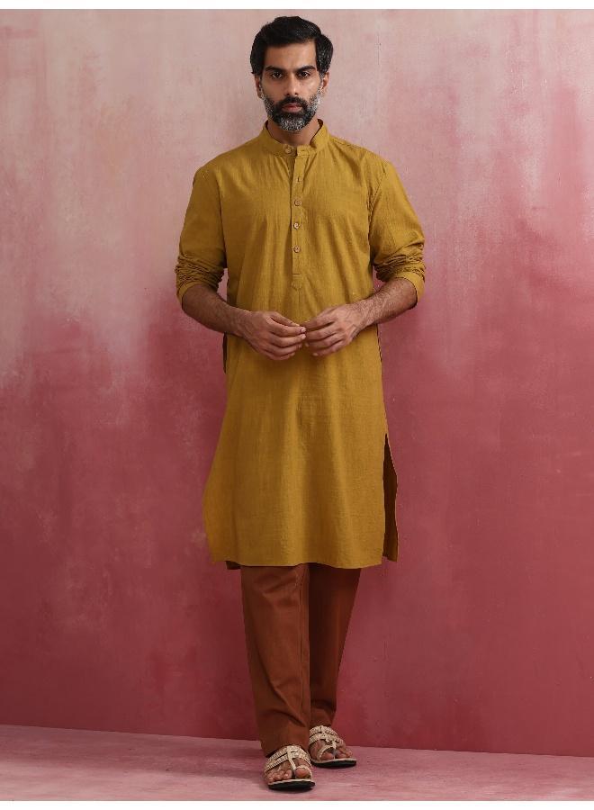 trueBrowns Men's Mustard Mandarin Collar Kurta  - Image 1
