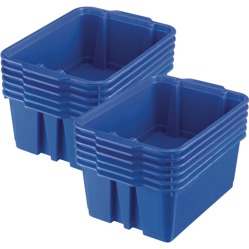 Really Good Stuff160074BL Stackable Plastic Book and Organizer Bins for Classroom or Home Use Sturdy Colored Plastic Baskets Set of 12