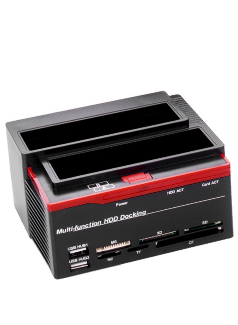 All-in-1 Dual-Bay SATA/IDE HDD Docking Station for 2.5/3.5 Inch Hard Drives with Multi-Card Reader (MS/M2/XD/CF/SD/TF)  2 USB 2.0 Ports USB 2.0 External Hard Drive Enclosure  - Image 1