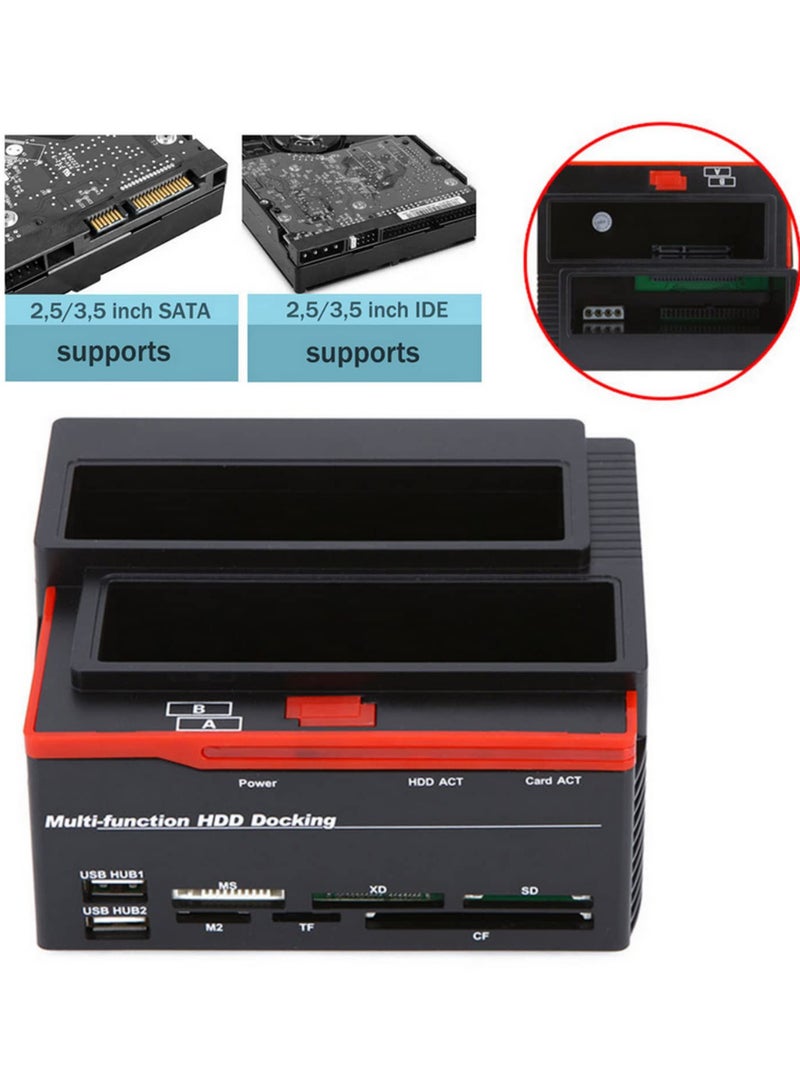 All-in-1 Dual-Bay SATA/IDE HDD Docking Station for 2.5/3.5 Inch Hard Drives with Multi-Card Reader (MS/M2/XD/CF/SD/TF)  2 USB 2.0 Ports USB 2.0 External Hard Drive Enclosure  - Image 5