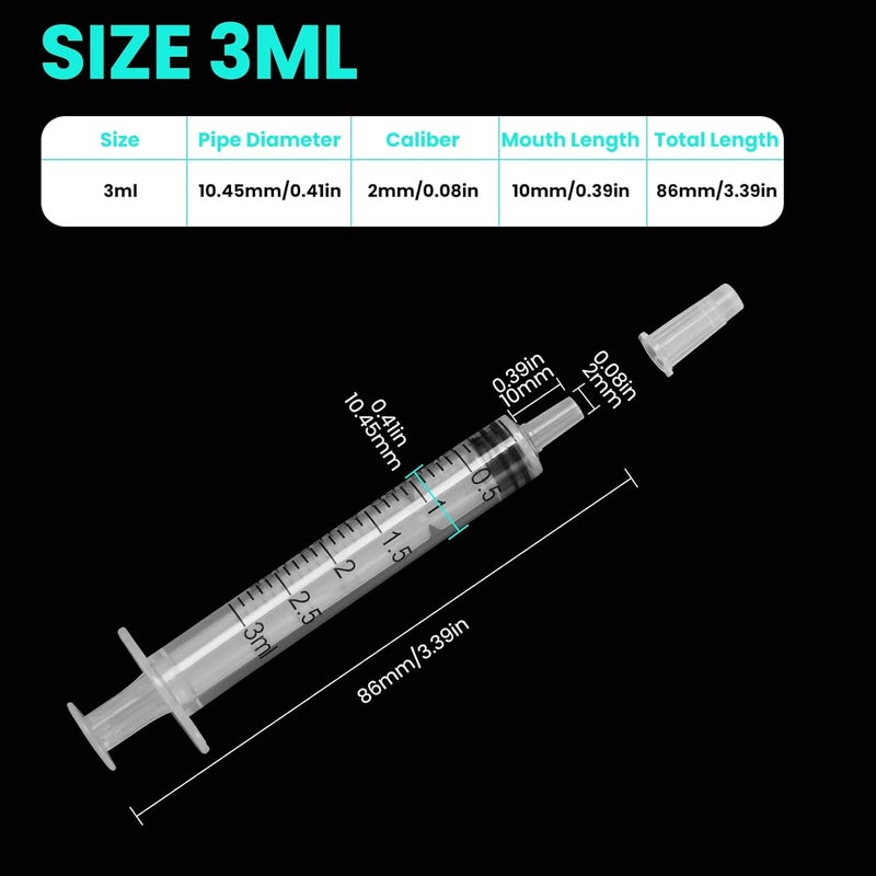 TENKAIWICK 120 PCS 3ml Syringe with Cap for Liquid,Oral Syringe without Needle for Medicine Dropper, Colostrum Collect, Feeding Pets, Liquid Measuring, Individually Sealed, Luer Slip Care processed raw material - Image 2