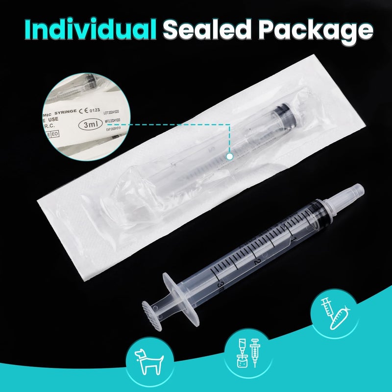 TENKAIWICK 120 PCS 3ml Syringe with Cap for Liquid,Oral Syringe without Needle for Medicine Dropper, Colostrum Collect, Feeding Pets, Liquid Measuring, Individually Sealed, Luer Slip Care processed raw material - Image 4