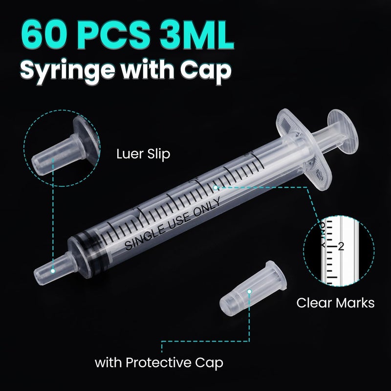 TENKAIWICK 120 PCS 3ml Syringe with Cap for Liquid,Oral Syringe without Needle for Medicine Dropper, Colostrum Collect, Feeding Pets, Liquid Measuring, Individually Sealed, Luer Slip Care processed raw material - Image 3